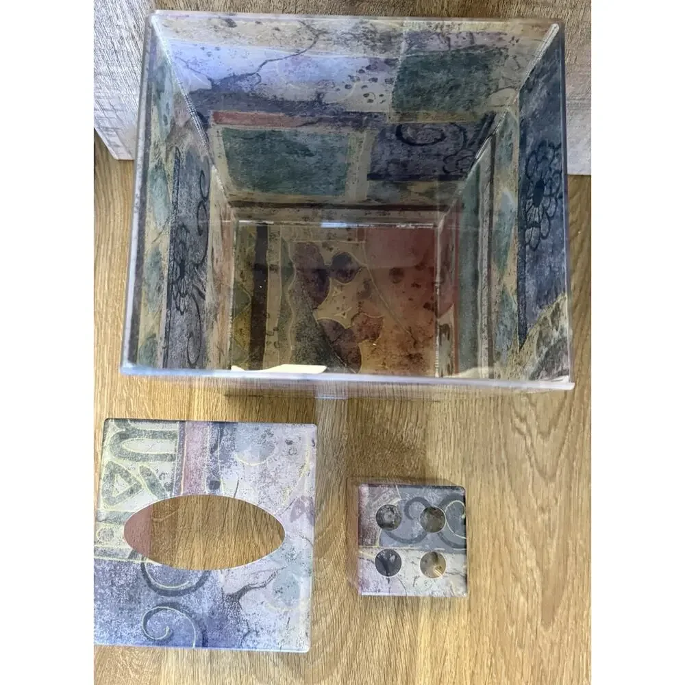 Vintage Croscill 3-Piece Abstract Bathroom Set Tissue Box Garbage Can Toothbrush